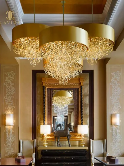 Modern gold glass pendant light for foyer