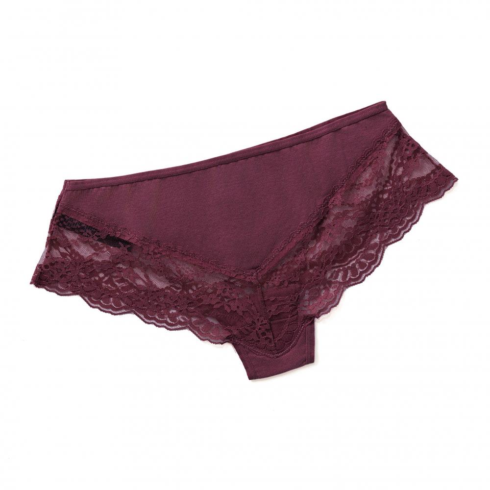 Burgundy Ladies Cotton Lace Patchwork Briefs