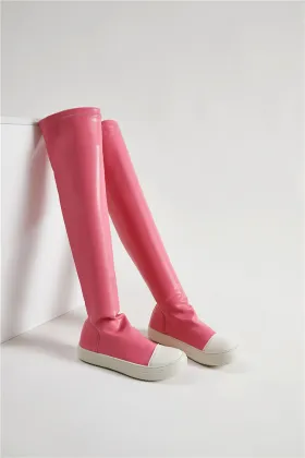 Pu Knee High Boots Long Flat Boots