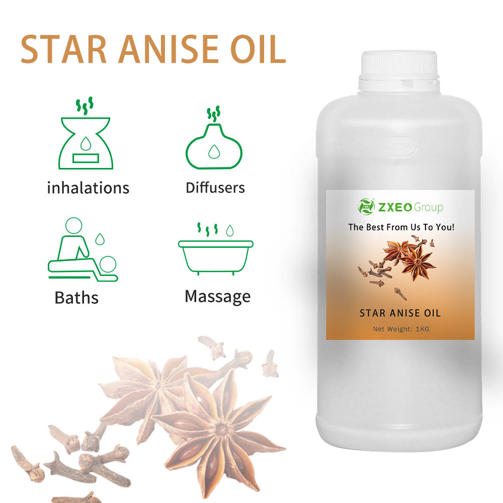 Aceites esenciales de especias a granel Aceite de anís orgánico de grado terapéutico para aromaterapia, piel juvenil, difusores