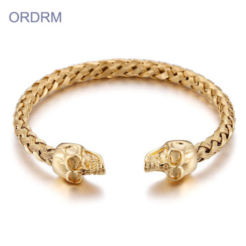 Womens roestvrij stalen gouden schedel manchet armband