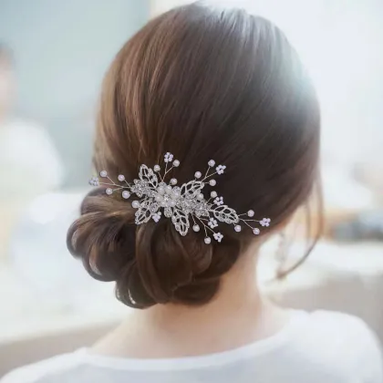 Bridal Crystal Pearl Gold Leaf Princess Headband Crown