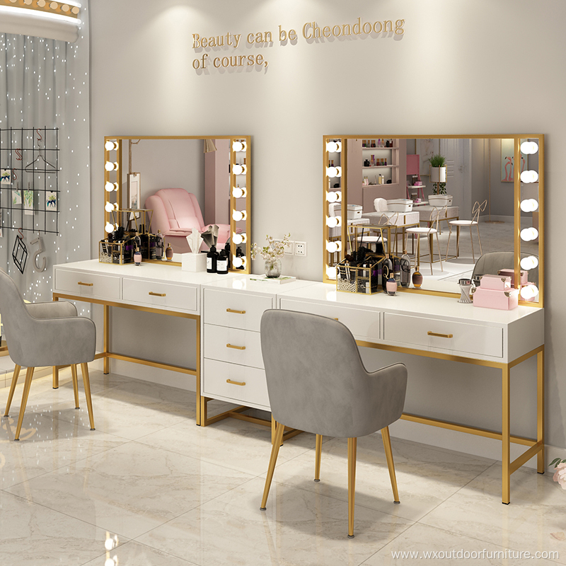 Modern Bedroom Furniture Touch Screen Adjustable Led Light Optional Storage Dresser Makeup Vanity Dressing Table With Led Mirror