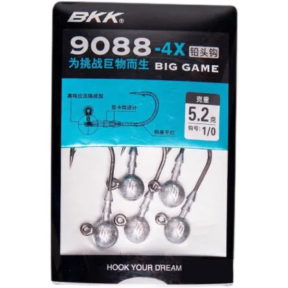 Lead Head Hook Reinforced BKK 9088-4x-np for Freshwater and Seawater Fishing - Mandarin Fish, Bass, Big Game