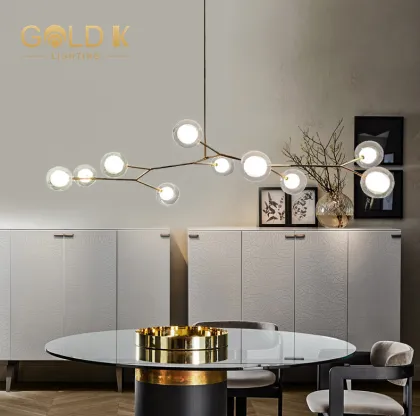 Nordic Bean Chandelier Pendant Lamps: Modern Iron Wooden Transparent Glass Ball Lamps