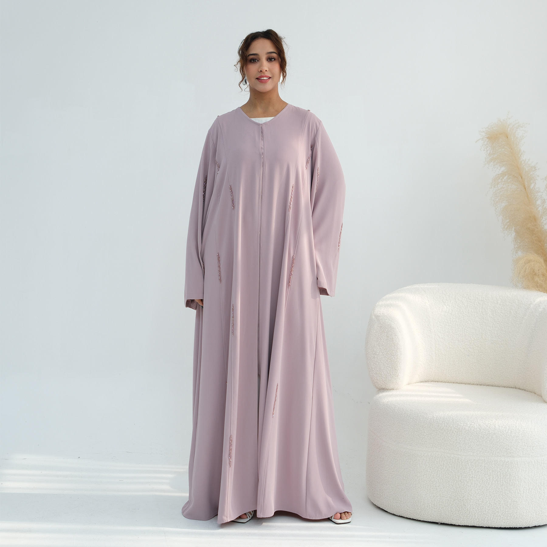 Luxury Linen Open Abaya Craftsmanship Detail