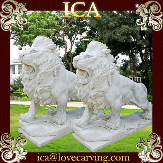 White marble hand carved lion animal stone
