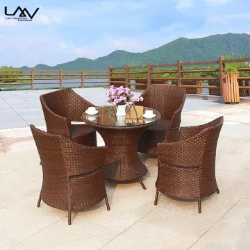 Modern Outdoor Courtyard Hotel Garden Rattan Aluminum Dining Table Set for Villa Beach