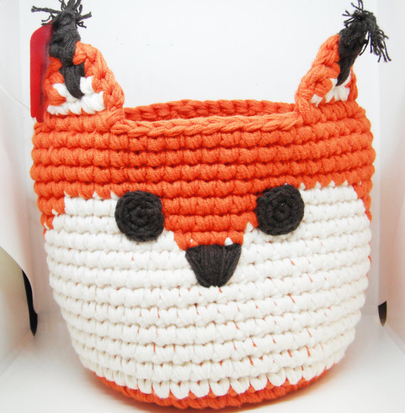 organic cotton crochet fox storage organization