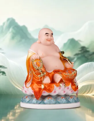 White Marble Statue of the Laughing Maitreya Buddha