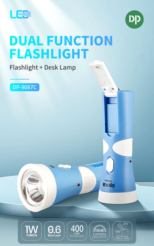 1W Mini Rechargeable LED DP Flashlight LED DP torch with Emergency light