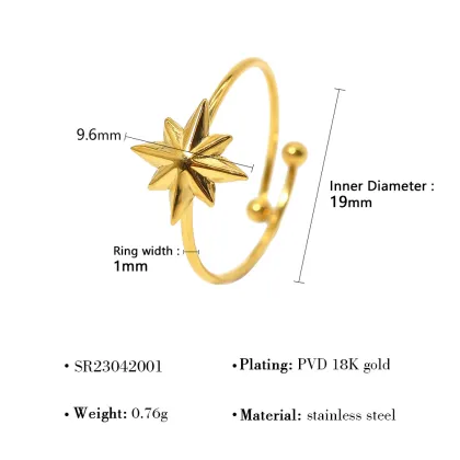 Titanium Steel Real Gold Ring Open Star Ring