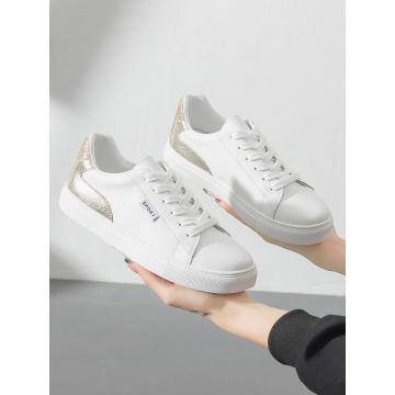 Sapatos vulcanizados de PU branco com costas douradas 2021