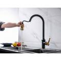 Household Black Gold Pull Down Brass Kitchen Faucet