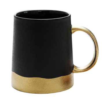 Wholesale Retro Frosted Gold Rim Ceramic Mug with Lid and Spoon