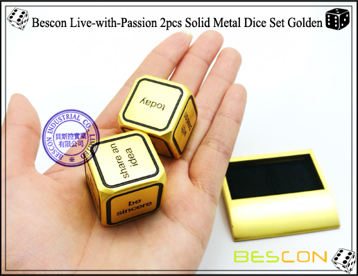 Bescon Live-with-Passion 2pcs Solid Metal Dice Set Golden-5