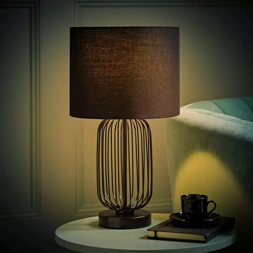 Touch Dimmer Metal Cage Table Lamp Black Shade (3)
