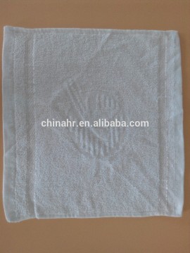 satin and jacquard towel with customer logo in the center,words inwoven