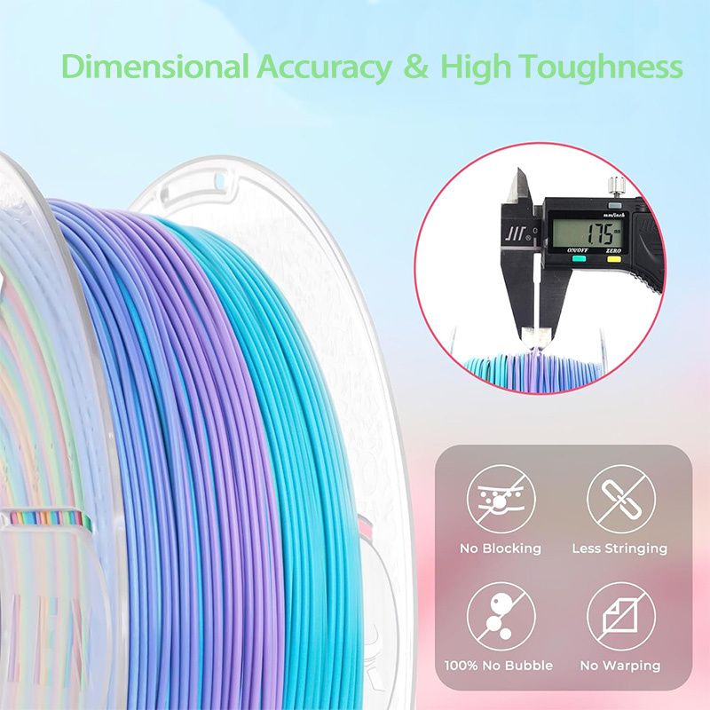 غير لامع قوس قزح Filament PLA 1.75mm للطابعات ثلاثية الأبعاد