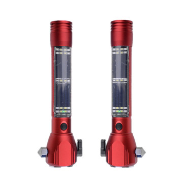 High Power Aluminum LED T6 USB Rechargeable Power Bank with Alarm, Security Hammer, Cutter, and Solar Flashlight