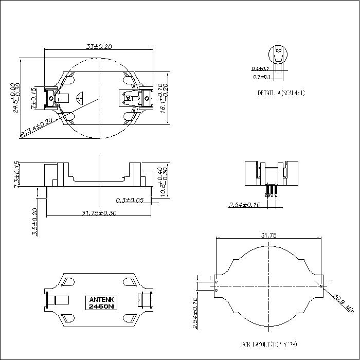 BT-S-SN-A-2450N Coin Cell Holders Right Angle DIP For CR2450N