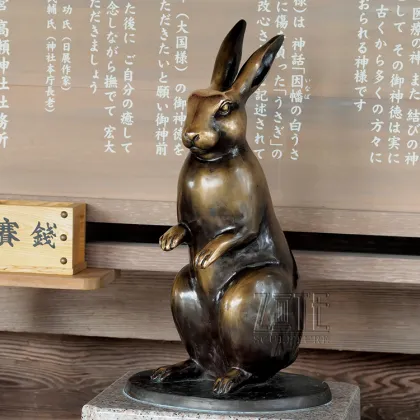 Hot Casting Lovely Bronze Animal Sculpture Copper Brass Peter Rabbit Statue
