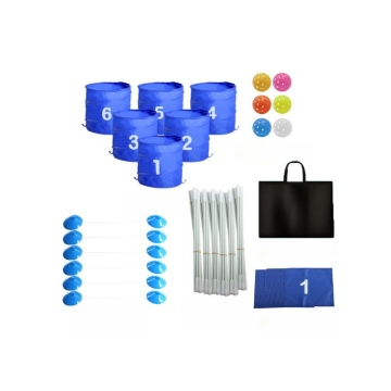 Portable Bucket Golf Game with 6 Poles/Flags/Balls/Barriers for Chipping Practice