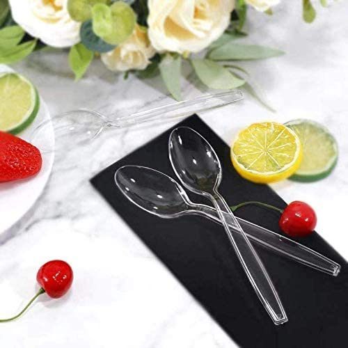 Plastic Fork Knife Black Clear Heavy Duty Fast Food Cutlery Disposable Spoon
