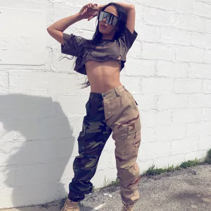 High quality Street Wear Camouflage Cargo Pants Women