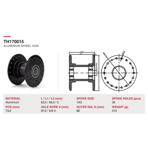 TH170015 CNC 가공 검정색 알루미늄 휠체어 허브