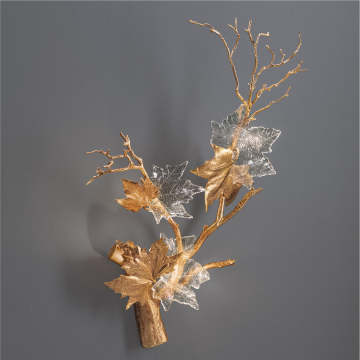 All Copper Branch Wall Sconce with Maple Leaf Branches - Nature Retro Wall Lamp