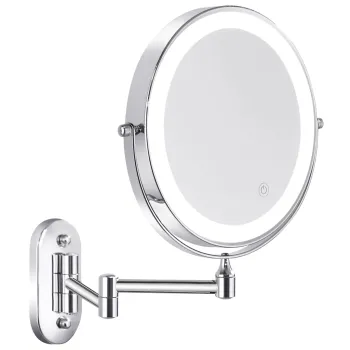 Smart Folding LED Bathroom Makeup Mirror with Double Magnification and Timed Light