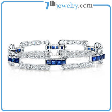 Latest Tennis Bracelet with Rhodium Plated Blue Sapphire CZ Diamond
