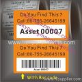 Asset Etiketten mit Barcode und Kundenlogo, Asset Identification Etiketten mit starken Klebstoff, destruktive Asset Id Labels