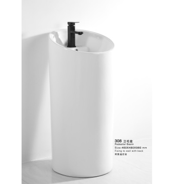 Glossy White Basin Bathroom Sink Porcelain Floor Standing Lavatory Pedestal Wash Basin