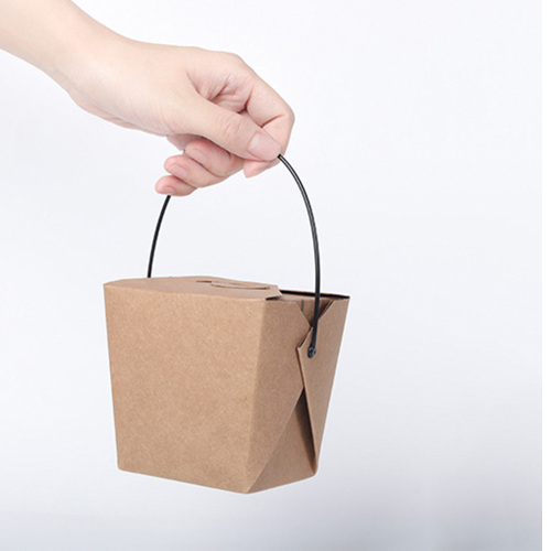 Simple Design Handle Kraft Paper Portable Lunch Box