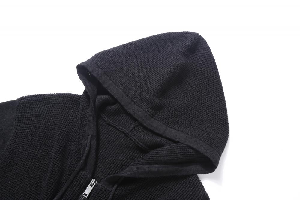 Men's Knitted Full Zip Rib Body Thread Hoodie