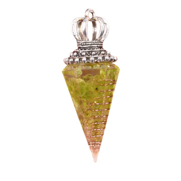 Perdiot Chip Stone Resin Antique Silver Crown Hexagonal Cone Pendant & Pendulum