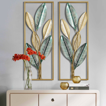 Modern Luxury Rectangle Wrought Iron Leaf Art Sculpture for Wall Decor