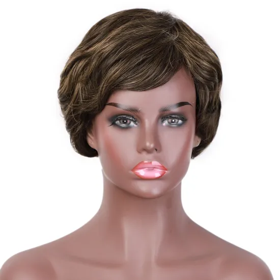 Vigorous Wholesale Cheap Pixie Cut Wigs for Black Women Short Synthetic Hair Heat Resistant Side Part Wig Highlight Natural Wave