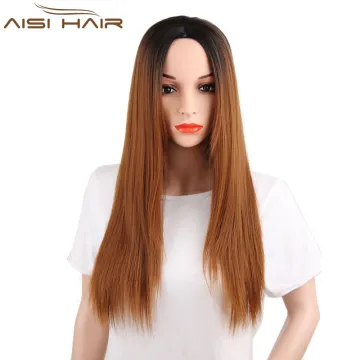 Top Selling Long Silky Straight Wave Wigs Ombre Brown Color Synthetic Fiber Wigs For Women