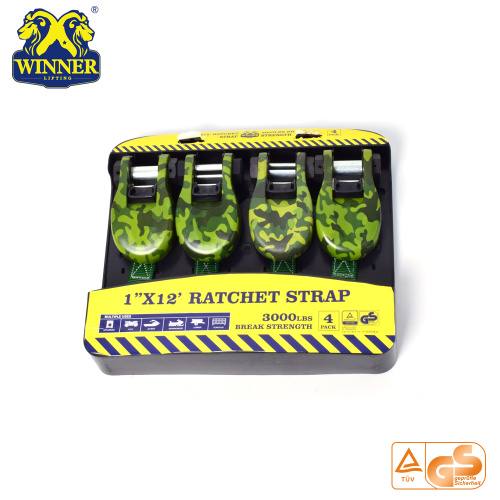 Camouflage Ratchet Tie Down Strap Cargo Lashing With 4PC