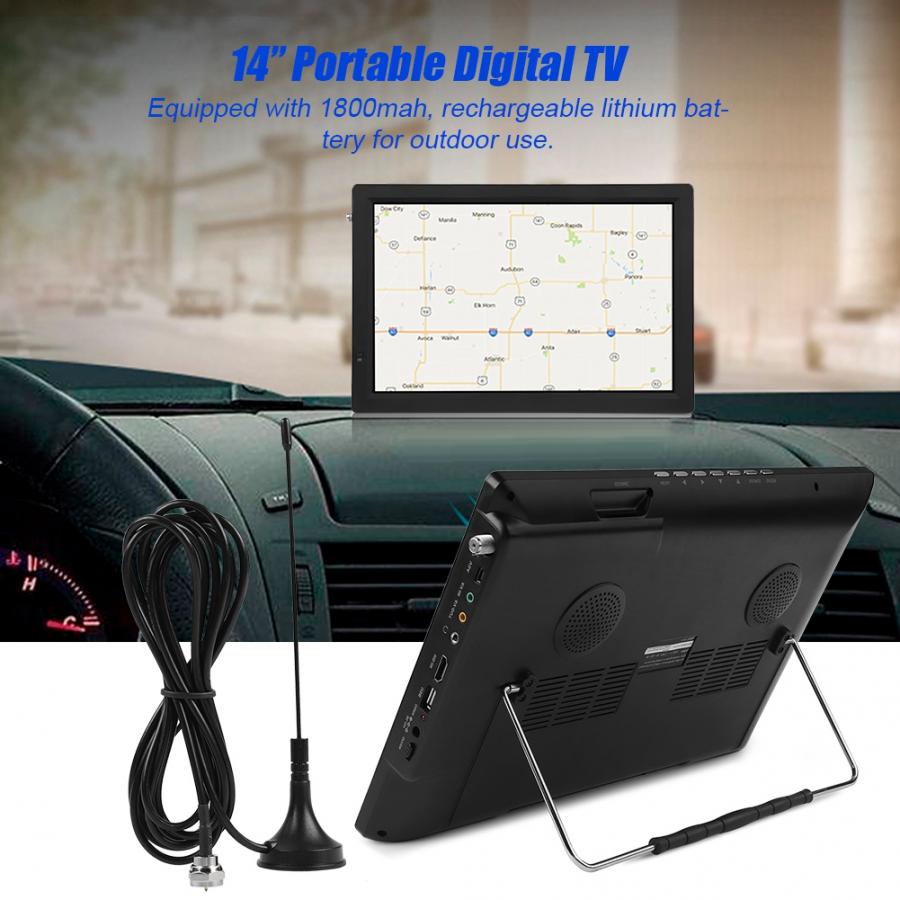 Smart Car TV 14 inch DVB-T2 HD Portable TV ATSC Digital Television Car TV Audio Video Player Support MP4 Monitor US Plug