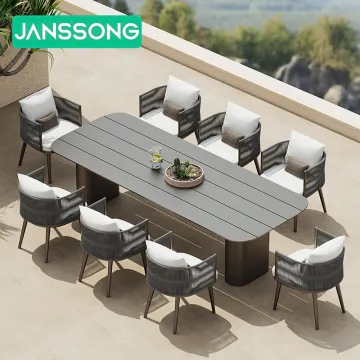 Aluminum Patio Dining Set: Outdoor Garden Table and Chair Set with Rope Chairs