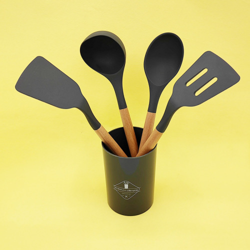 Wooden handle silicone spatula set