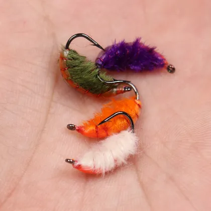 24pcs/Box Scud Bug Worm Nymphs Flies Shrimp Fishing Lures for Trout and Carp
