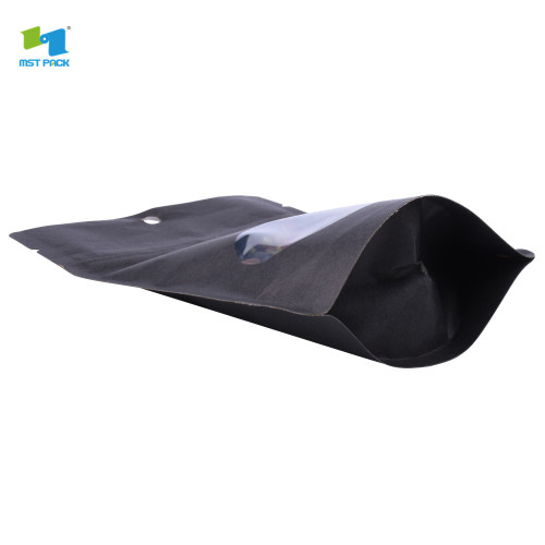 Custom wholesale food grade matt black stand up pouch with clear window