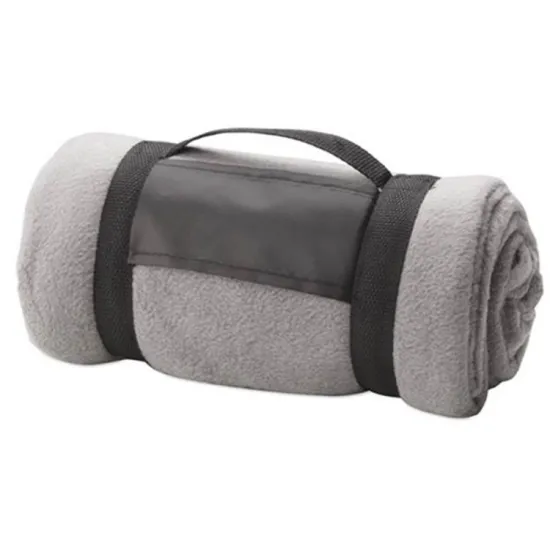 Amazon Hot Sale 100% polyester Pure Color Polar Fleece Blanket With Strap Handle Travel Blanket