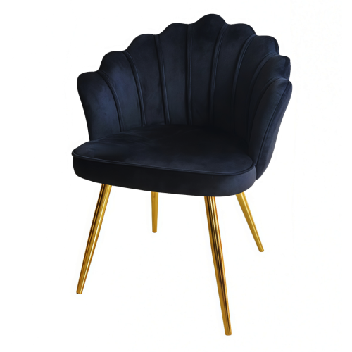 Cadeira de veludo preto Canton Fair com pernas douradas