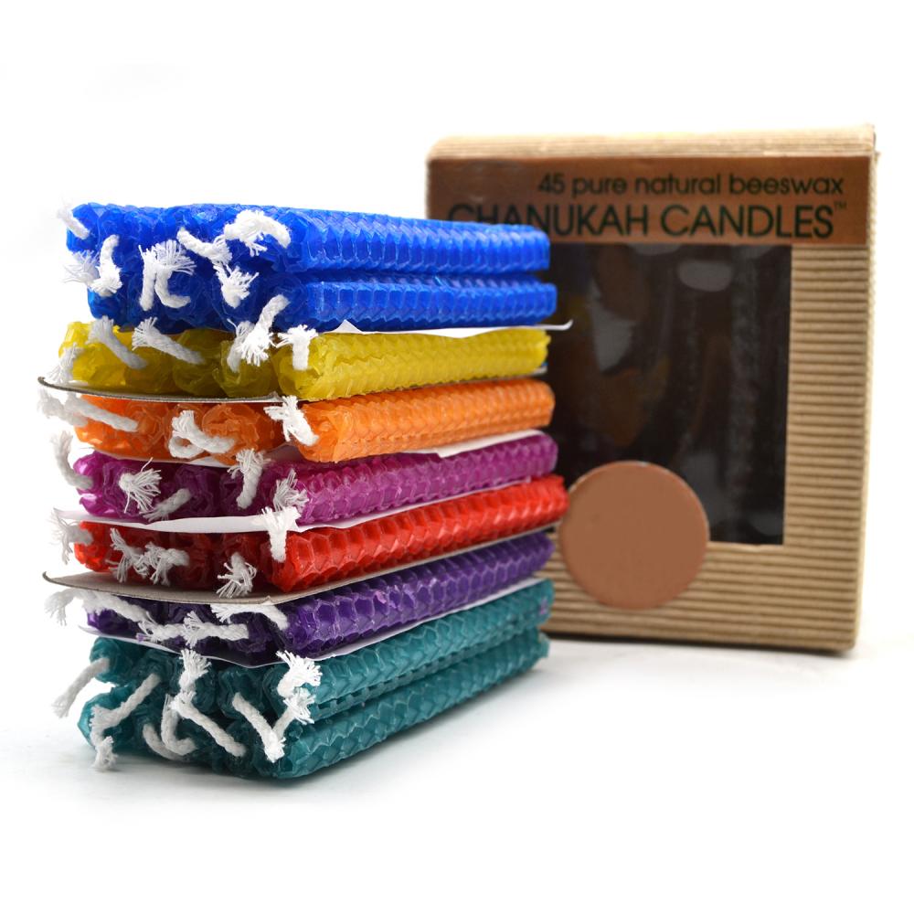 Colored Hand Rolled Dripless Hanukkah Beeswax Candles